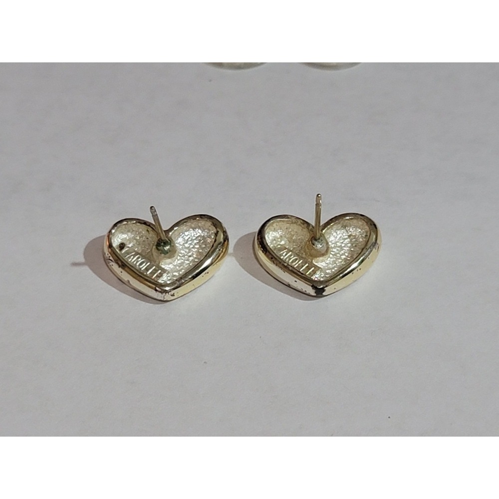 Carolee Silver Tone Puffy Heart Stud Earrings Vintage Designer Costume Jewelry - Picture 2 of 2